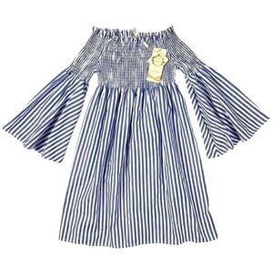MEI Fashion NWT Off The Shoulder Smocked Striped Mini Dress Women’s S/M